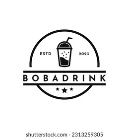 vintage retro boba drink logo design idea