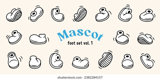 Vintage retro boot vector collection. Cartoon shoes. Isolated footwear, step movements, 1920 to 1950s style lllustrations.