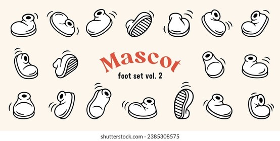 Vintage retro boot vector collection. Cartoon shoes. Isolated footwear, step movements, 1920 to 1950s style lllustrations.