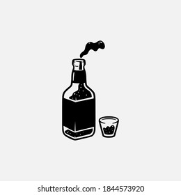 vintage retro bottle glass beer logo hand drawn silhouette