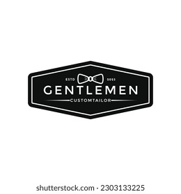 Vintage retro bow tie suit gentleman fashion tailor clothes logo design