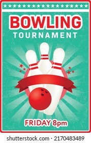 vintage retro Bowling league tournament event poster vector design template 