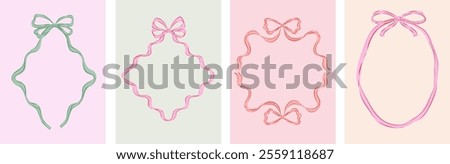 Vintage retro bows frames collection. Prints, greeting cards, wedding and birthday party, invitations. Hand drawn trendy coquette style. Vector illustration and design