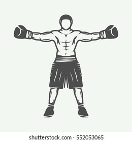 Vintage retro boxer. Can be used for logo, badge, emblem, mark, label. Graphic Art. Vector Illustration.

