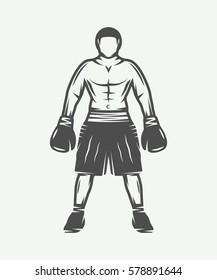 Vintage retro boxer. Can be used for logo, badge, emblem, mark, label. Monochrome graphic Art. Vector Illustration.

