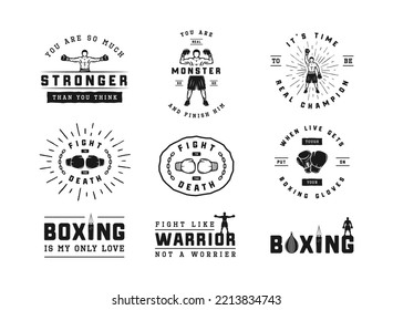 Vintage retro boxing logo, badge, label. mark, poster or print. Monochrome Graphic Art. Vector Illustration. Woodcut lincut old stylization. Engraving style.
