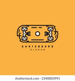 Vintage retro broken skateboard logo design isolated on yellow background