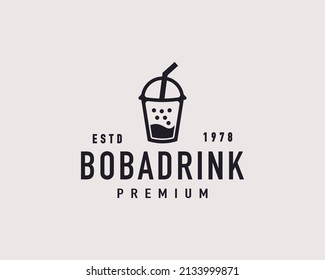 Vintage Retro Bubble Drink Boba Hipster Logo Design Inspiration