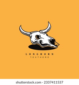 Vintage retro bull skull logo design isolated on yellow background