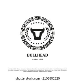 Vintage retro bullhead logo with circle Geek ornament and wheat vector