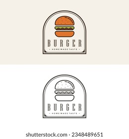 Logo de la hamburguesa Retro Vintage, sello del logotipo del vector de la etiqueta de la tienda de hamburguesas. Diseño del logotipo de Burger