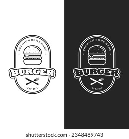 Vintage Retro burger logo, burger Shop Label Vector Logo Stamp. Burger logo design