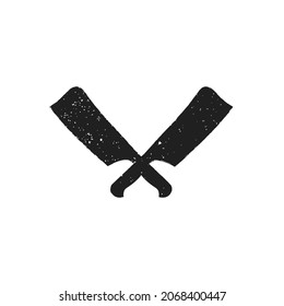 Vintage Retro Butcher Knife Cleaver Crossed for Butchery Meat or Chef Logo applied for food and restaurant logo design inspiration.