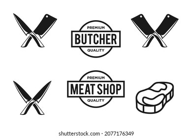 Vintage Retro Butcher Knife Cleaver Crossed for Butchery Meat or Chef Logo Design