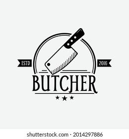 Vintage Retro Butcher Knife Label Logo design concept