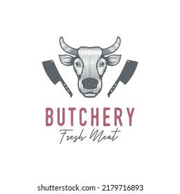 Vintage Retro Butcher Meat Label Logo Design