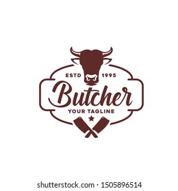 Vintage Retro Butcher Shop Label Logo Design