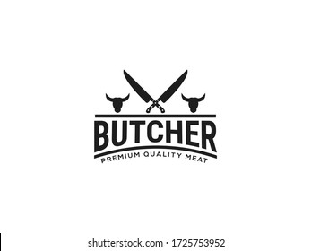 Vintage Retro Butcher shop label logo design