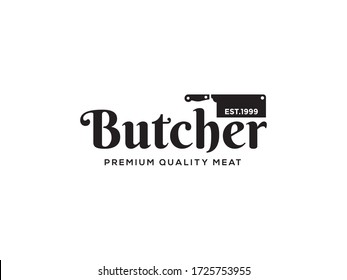 Vintage Retro Butcher shop label logo design