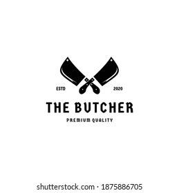 Vintage Retro Butcher Shop Label Logo Design with Crossed Cleavers