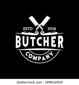 Vintage Retro Butcher, Shop, Label logo design with crossed Cleavers