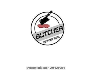 Vintage Retro Butcher shop label logo design with crossed cleavers