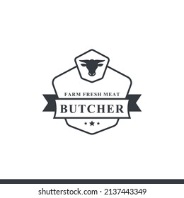 Vintage Retro Butcher shop Vector Illustration Good for Farm or Restaurant Badges with Animals and Meat Silhouettes Typography Emblems Logo Design