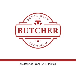 Vintage Retro Butcher shop Vector Illustration Good for Farm or Restaurant Badges with Animals and Meat Silhouettes Typography Emblems Logo Design