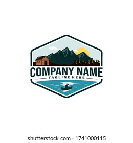 Vintage retro cabin, outdoor adventure illustration logo