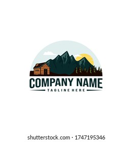 Vintage retro cabin, outdoor adventure illustration logo