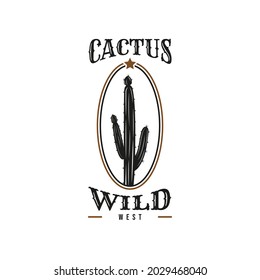 Vintage Retro Cactus Logo. Wild West Cowboy Ranch. Premium and Luxury Logo Template