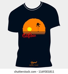 Vintage Retro California Slogan summer surf and Palm Beach style vector design tropical paradise scene with palm and typography for t-shirt and apparels print, vector illustration.