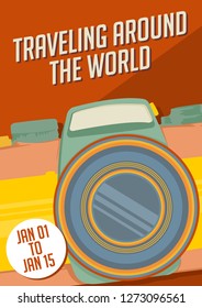 Vintage retro camera design poster print, traveling poster print