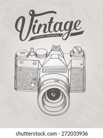 Vintage retro camera. Hand drawing