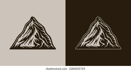 Vintage retro camping adventure travel outdoor element. Mountain rock. Can be used for emblem, logo, badge, label. mark, poster or print. Monochrome Graphic Art. Vector Illustration.	
