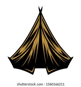 Vintage retro camping tent isolated vector illustration on a white background. Design element for logo, badge, banner, poster.
