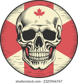 Vintage retro Canadian flag badge design. Skull and flag of Canada. Vector illustration.