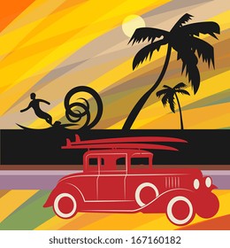 Vintage retro car background, vector illustration