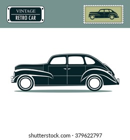 Vintage retro car, classic garage sign, oldtimers collection. Vector illustration background. can be used for 
design, invitations card.
