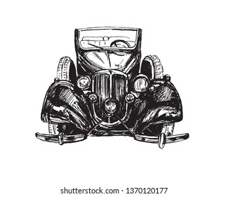 Vintage retro car on a white background. Sketch.