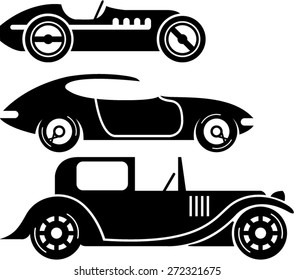 Vintage retro car racing coupe and limo simple vector