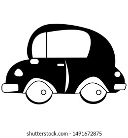 Vintage retro car vector illustration. Black and white icon, small and cute.