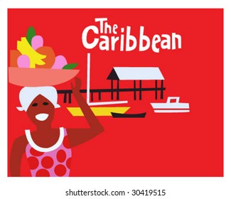 Vintage Retro Caribbean Travel Illustration Poster