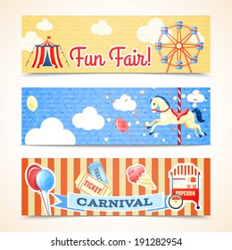 Vintage retro carnival fun fair vertical banners isolated vector illustration