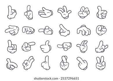 Vintage Retro Cartoon Hand Gestures Collection. Comic groovy hands in gloves