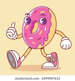 vintage retro cartoon mascot rubber hose donut with colored sprinkles topping. Suitable for logo, sticker, t-shirt