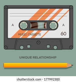 Vintage retro cassette tape, isolated, vector illustration. 