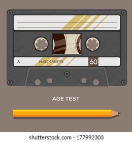 Vintage retro cassette tape, isolated, vector illustration. 