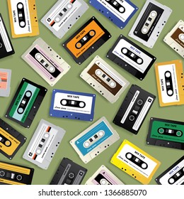 Vintage Retro Cassette Tape Pattern Design Template Vector Illustration