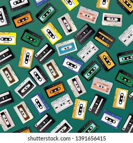 Vintage Retro Cassette Tape Pattern Design Template Vector Illustration